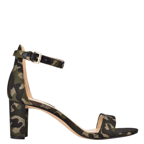 Nine West Pruce Ankle Strap Block Heel Camouflage Heeled Sandals | South Africa 34V32-5O62